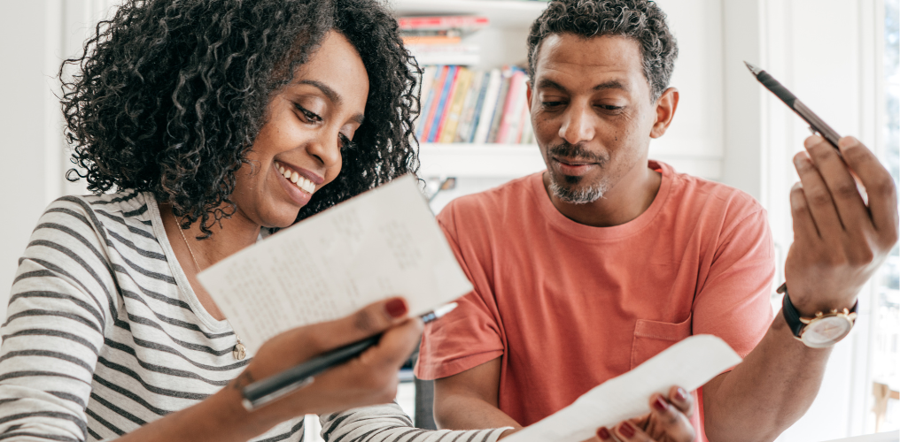 Husband and wife going over finances. 