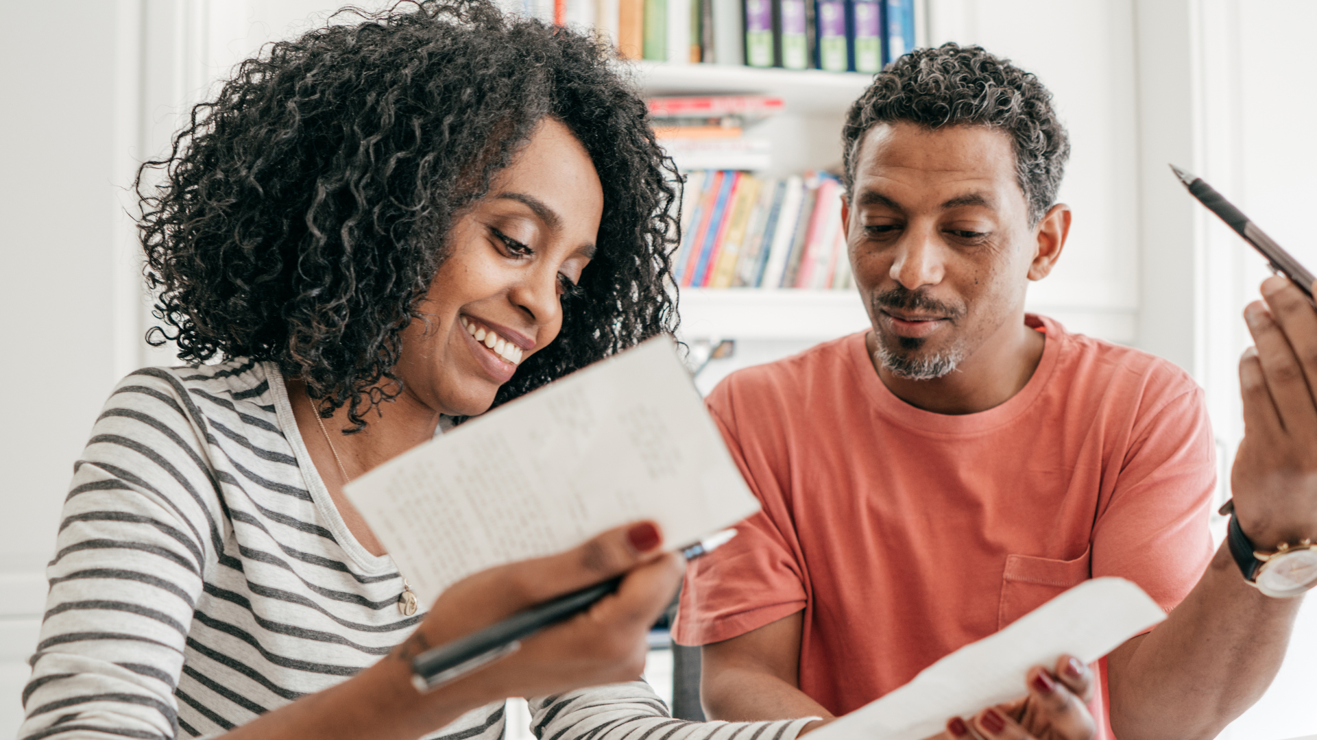 Husband and wife going over finances. 